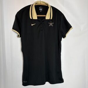 Nike Dri Fit Vanderbilt Commodores Polo Womens XL Black Gold Athletic Vandy Golf